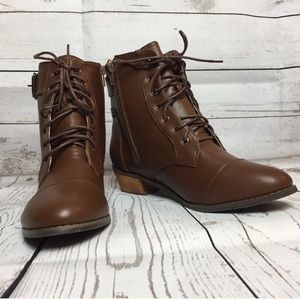 Laced Zip Bootie with Brown Short Heel